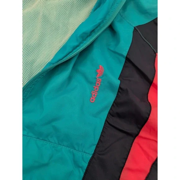 Vintage 80's Adidas 2XL Teal Navy Neon Pink‎ Color Block Track Jacket Football